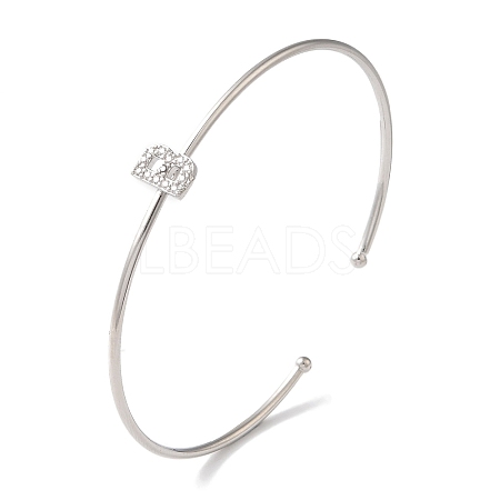 Rack Plating Brass Micro Pave Clear Cubic Zirconia Letter Open Cuff Bangles BJEW-A018-01P-B-1
