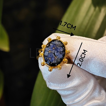 304 Stainless Steel with Epoxy Dried Flower Cuff Rings FS-WG90479-03-1