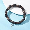 Adjustable Natural Coconut & Lava Rock Beads Stretch Bracelets BJEW-JB13285-01-1