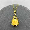Natural Topaz Jade Nuggets Macrame Pouch Pendant 201 Stainless Steel Chain Necklaces FS-WG7A779-16-1
