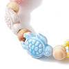 Beach Tortoise Handmade Procelain & Wood Round Beaded Stretch Bracelets BJEW-JB10299-01-3