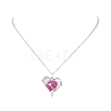 5Pcs 5 Colors Electroplated Natural Quartz Heart Copper Wire Wrapped Pendant Brass Cable Chain Necklaces for Women NJEW-TA00256-3