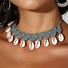 Bohemian Handmade Woven Polyester Cord Natural Cowrie Shell Tassel Choker Necklaces for Women FS-WGB5F2D-03-1