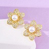Flower Brass Micro Pave Clear Cubic Zirconia Stud Earrings EJEW-H158-04G-3