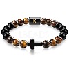 8MM Natural Tiger Eye and Matte Black Obsidian Round Beaded Stretch Bracelets SL9862-11-1