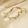 Synthetic Turquoise Round & 304 Stainless Steel Shell Shape Charm Double Layer Anklets for Women FS-WG7A7AF-01-2