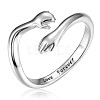 Rhodium Plated 925 Sterling Silver Hug Hands Open Cuff Ring with Love Forever for Women JR860A-1