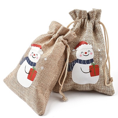 30Pcs 15 Styles Christmas Printed Jute Cloth Storage Pouches ABAG-YW0001-10-1