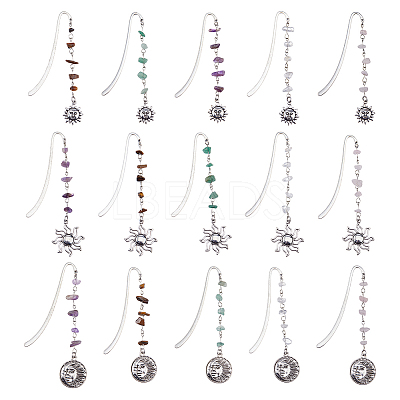 15Pcs 5 Color Sun Alloy Bookmark AJEW-FH00050-1