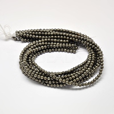 Natural Gold Pyrite Smooth Round Beads Strands G-F197-10-6mm-1