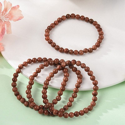 Synthetic Goldstone Bead Stretch Bracelets BJEW-K212-A-002-1