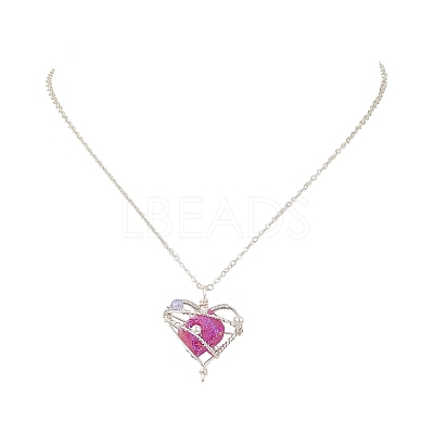 5Pcs 5 Colors Electroplated Natural Quartz Heart Copper Wire Wrapped Pendant Brass Cable Chain Necklaces for Women NJEW-TA00256-1