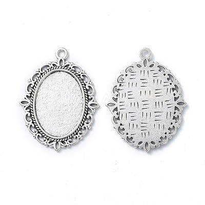 Tibetan Style Antique Silver Alloy Flat Oval Pendant Cabochon Settings TIBEP-M022-20AS-1