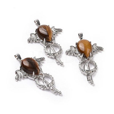 Natural Tiger Eye Teardrop Pendants G-P496-03P-22-1