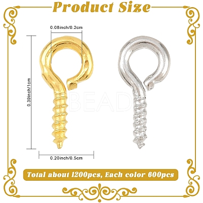 1200Pcs 2 Colors Iron Screw Eye Pin Peg Bails IFIN-YW0004-11-1