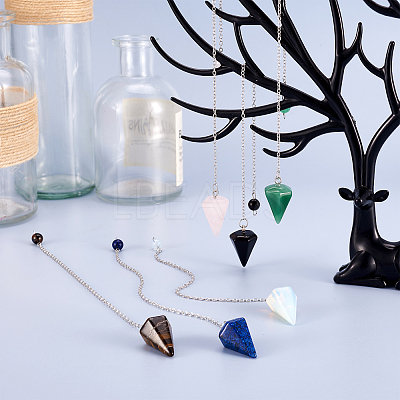 6Pcs 6 Style Natural & Synthetic Hexagonal Pointed Dowsing Pendulums G-FW0001-22-1