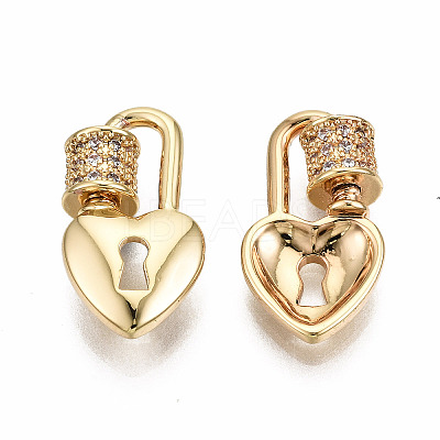 Brass Micro Pave Clear Cubic Zirconia Screw Carabiner Lock Charms LS-KK-T056-94G-NF-1