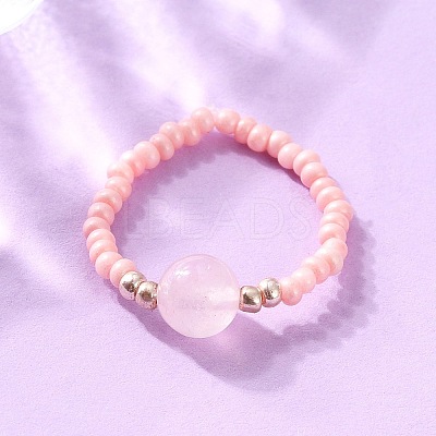 Natural Rose Quartz Stretch Rings RJEW-JR00255-03-1