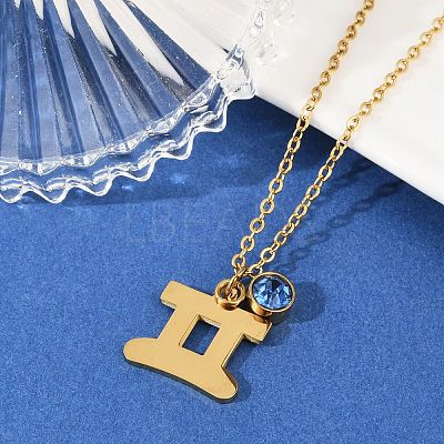 304 Stainless Steel Glass Drill Birth Stone Constellation Pendant Necklaces LS-STAS-D305-08G-C-1