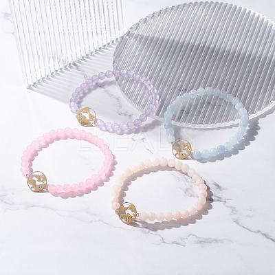 Natural Malaysia Jade(Dyed) Round Beads Stretch Bracelet BJEW-JB07223-1