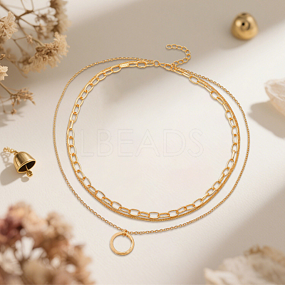4Pcs 2 Colors Iron & Alloy 3 Layer Twisted Ring Pendant Necklaces for Women NJEW-HY0001-26-1