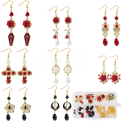 DIY Red Gothic Rose Flower Alloy Earring Making Kit DIY-SC0024-35-1