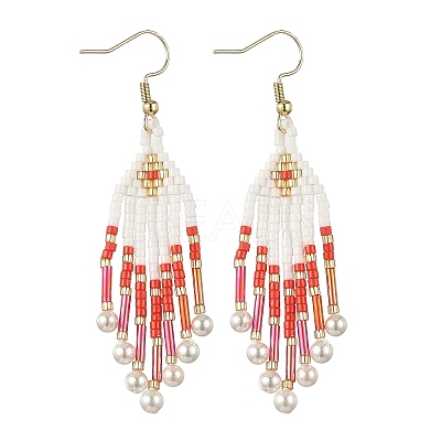 304 Stainless Steel Glass Seed Beads Arrow Dangle Earrings EJEW-MZ00554-1