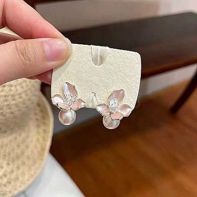 Alloy & Imitation Pearl Stud Earrings WG82C49-01-1