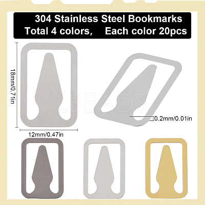80Pcs 4 Colors 304 Stainless Steel Bookmarks FIND-SC0008-27-1