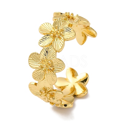 Rack Plating Brass Flower Open Cuff Rings for Women RJEW-S242-01G-A-1