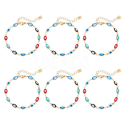 Brass Enamel Evil Eye Link Bracelets BJEW-NB0001-03-1
