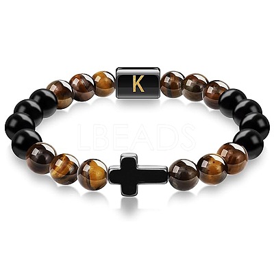 8MM Natural Tiger Eye and Matte Black Obsidian Round Beaded Stretch Bracelets SL9862-11-1