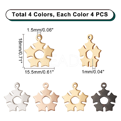 16Pcs 4 Colors 201 Stainless Steel Pendants STAS-UN0030-78-1