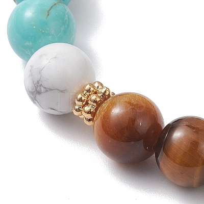 Natural Tiger Eye & Synthetic Turquoise Round Beads Stretch Bracelets for Women BJEW-TA00698-1