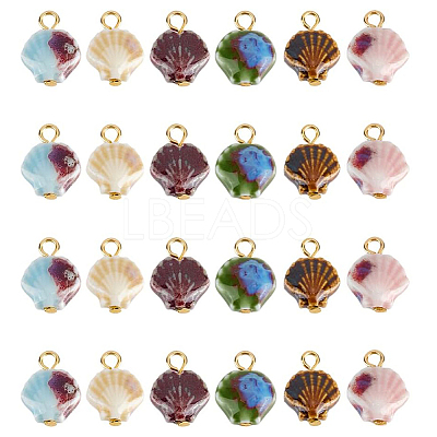 24Pcs 6 Style Handmade Bright Glazed Porcelain Pendants PALLOY-PH01942-1