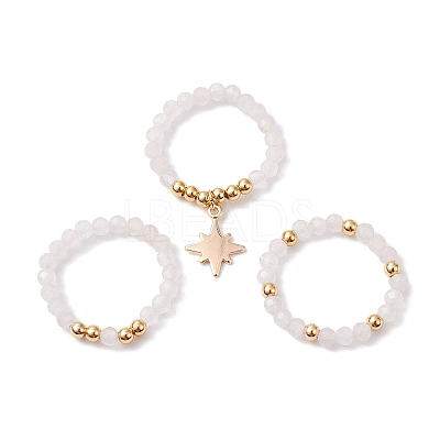 3Pcs 3 Styles Natural Rose Quartz Beaded Stretch Rings Set RJEW-JR00647-02-1