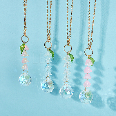 Teardrop Glass & Acrylic Flower Car Mirror Pendant Decorations HJEW-DR00051-1