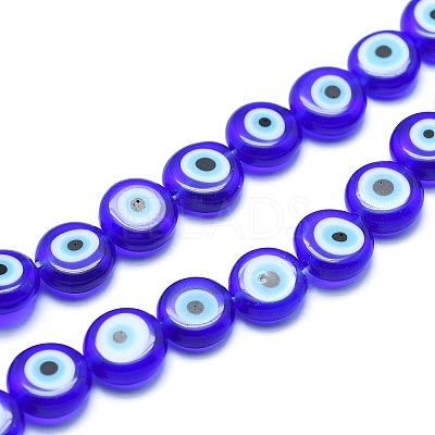 Handmade Evil Eye Lampwork Flat Round Bead Strands X-LAMP-L058-10mm-12-1