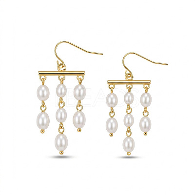 304 Stainless Steel & Plastic Pearl Oval Bead Tassel Chandelier Earrings for Women WGBEBE0-01-1