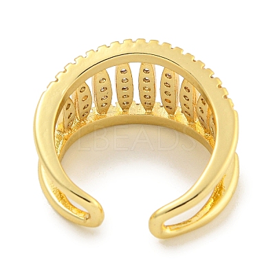 Rack Plating Brass Micro Pave Cubic Zirconia Wide Open Cuff Ring for Women RJEW-C082-04G-1