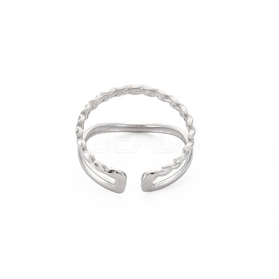 Non-Tarnish 304 Stainless Steel Double Line Open Cuff Ring for Women RJEW-S405-211P-1