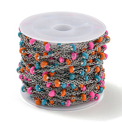 304 Stainless Steel Enamel Link Chains AJEW-Z028-09P-01-1