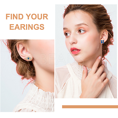 6Pcs 6 Style Flower & Square & Star & Moon Cubic Zirconia Stud Earrings EJEW-AN0003-31-1