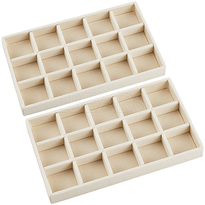 15 Grids Rectangle Wood Covered with Velvet Jewelry Trinket Display Trays AJEW-WH20054-062G-01-1