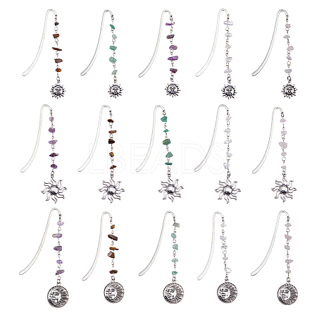 15Pcs 5 Color Sun Alloy Bookmark AJEW-FH00050-1