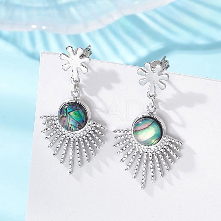 Paua Shell Dangle Stud Earrings EJEW-JE06963-02-1