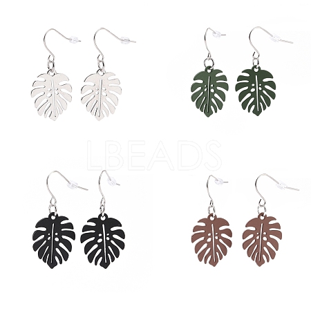 4 Pairs 4 Color Alloy Enamel Tropical Leaf Dangle Earrings EJEW-JE05105-1