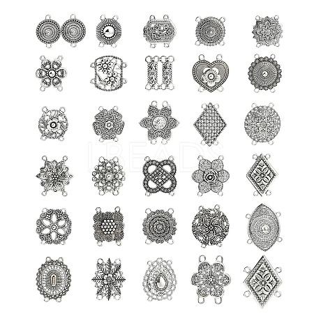 60Pcs 30 Styles Tibetan Style Zinc Alloy Multi-Strand Links FIND-CJ0003-63-1