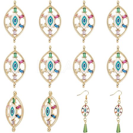 HOBBIESAY 10Pcs Brass Colorful Cubic Zirconia Connector Charms FIND-HY0001-23-1