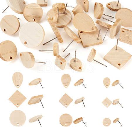  36Pcs 9 Style Ash Wood Stud Earring Findings EJEW-TA0001-23-1